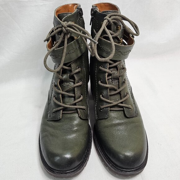 Zodiac Gemma Leather Block Heel Combat Lace-up Zip Boots Green Women's 6.5M - Picture 2 of 10
